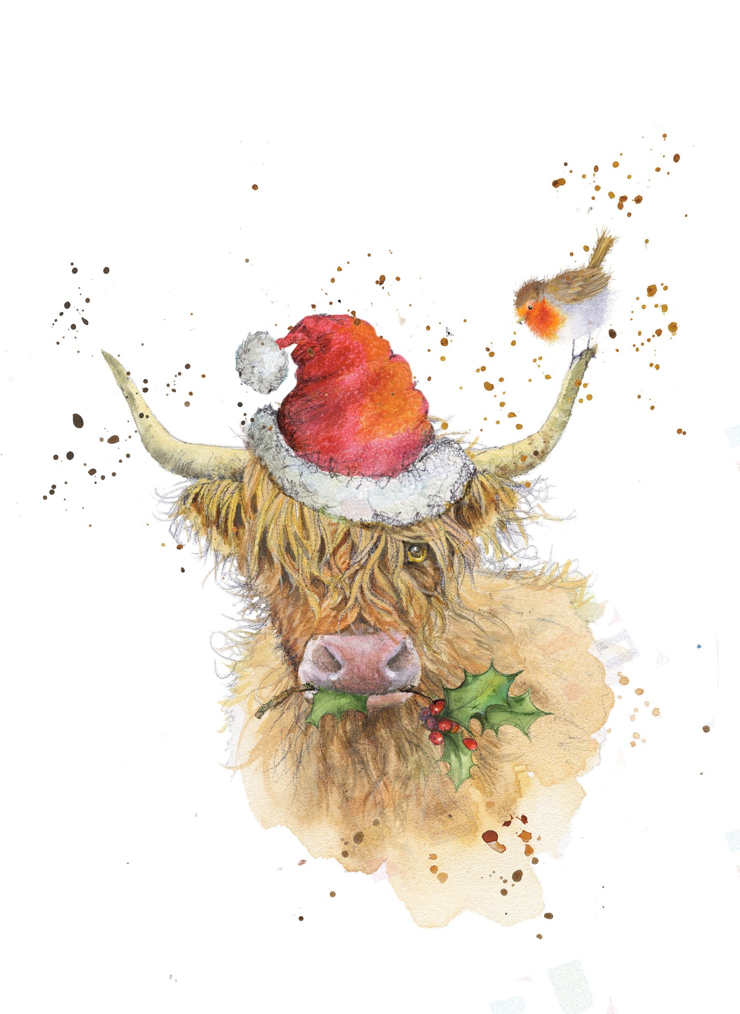 Christmas Scottish Cow Design for Greeting Cards - Jan Pashley is represented by Pure Art Licensing Agency - Christmas Greeting Card