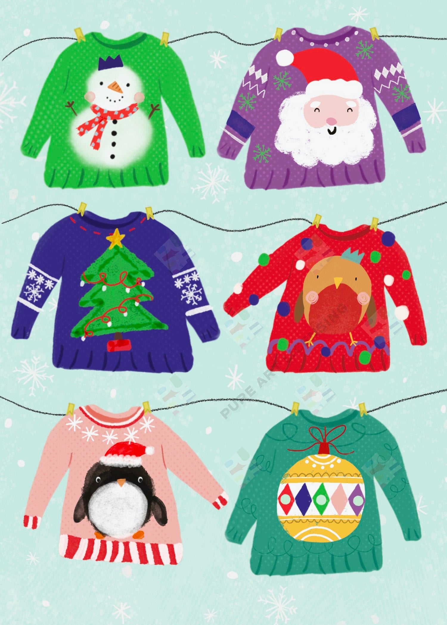 Cozy Christmas Jumpers Design for Greeting Cards by Jodie Smith for Pure Art Licensing Studio