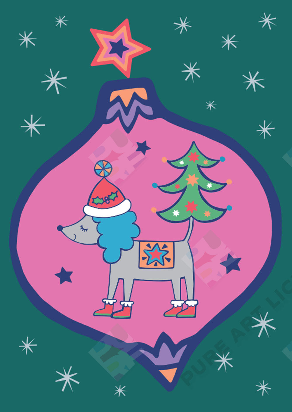 Christmas Poodle Dog Bauble - Lucy Appleton is represented by Pure Art Licensing Agency - Greeting Card, Gift & Product Packaging Designs