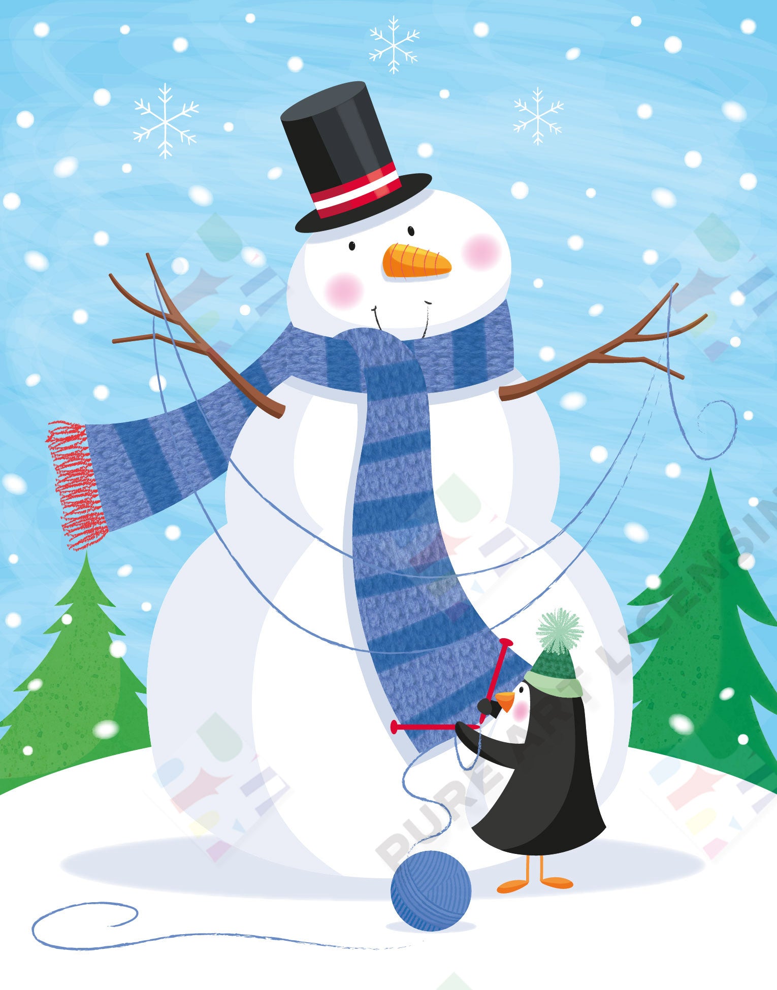 Snowman Design for Greeting Cards & Gift Bags - Sarah Pitt is represented by Pure Art Licensing Agency - Christmas Artwork for publishers and manufacturers worldwide - Pure Art Licensing supply artwork on flat fee / royalty / outright terms - Find Christmas Artwork