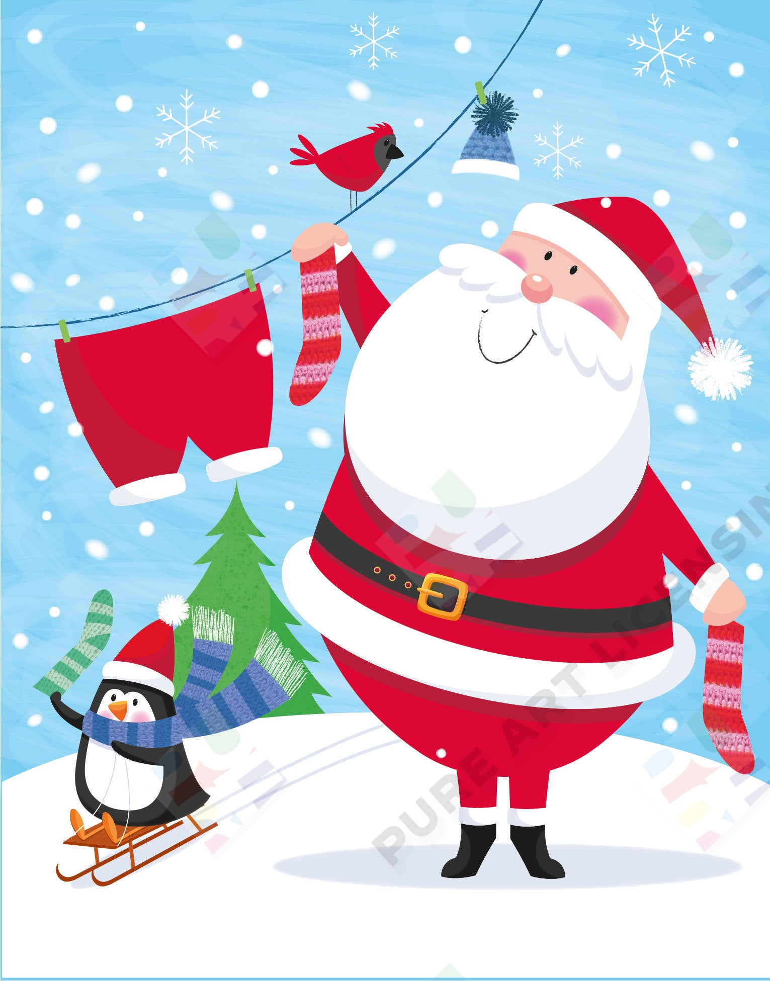 Santa Design for Greeting Cards & Gift Bags - Sarah Pitt is represented by Pure Art Licensing Agency - Christmas Artwork for publishers and manufacturers worldwide - Pure Art Licensing supply artwork on flat fee / royalty / outright terms | Find Christmas Artwork