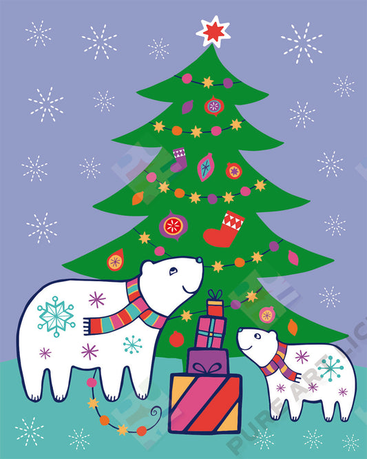 Polar Bears and Christmas Tree Design - Lucy Appleton is represented by Pure Art Licensing Agency - Greeting Card, Gift & Product Packaging Designs