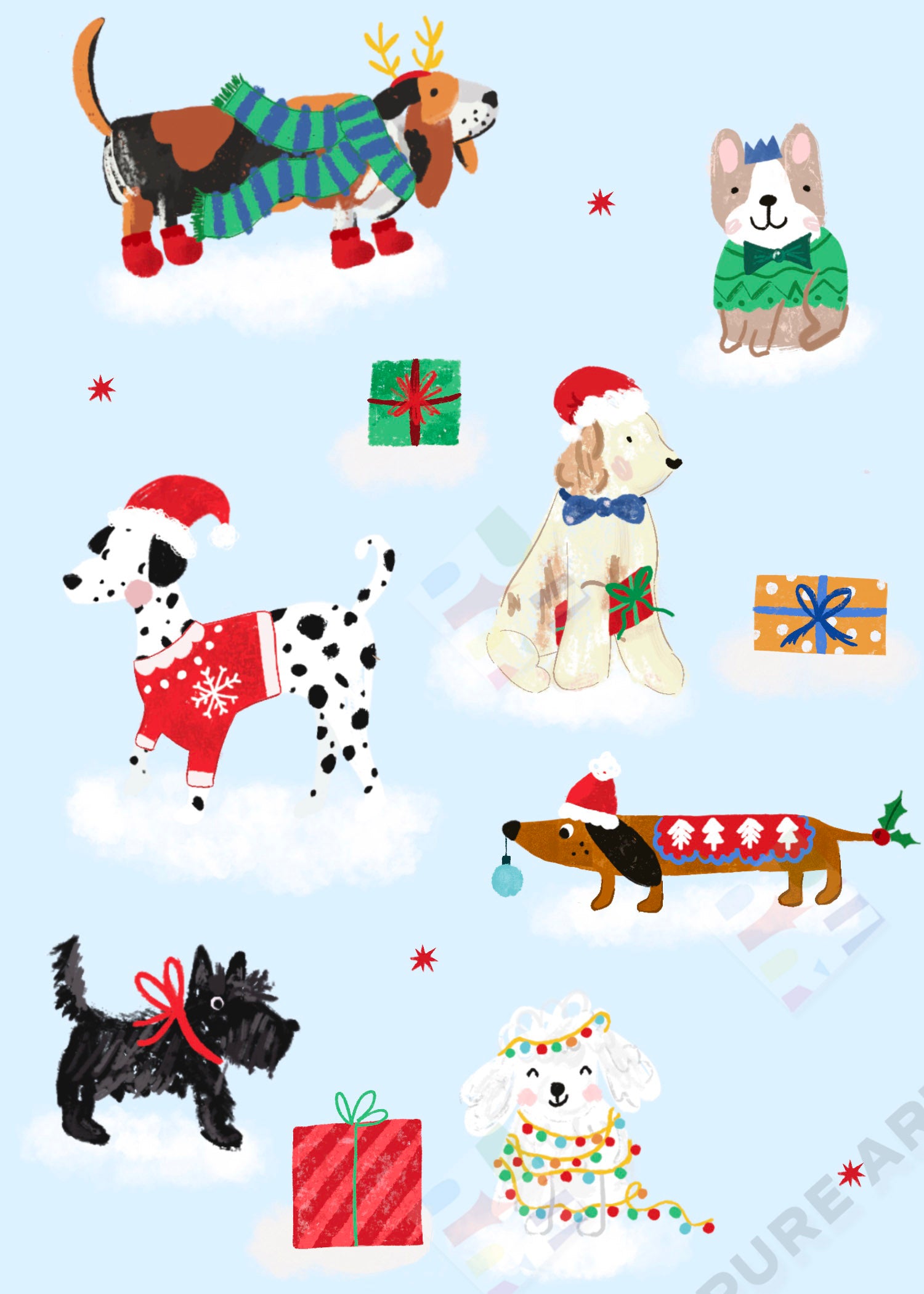 00036201JSM - Christmas Dogs Design for Greeting Cards by Jodie Smith for Pure Art Licensing Studio