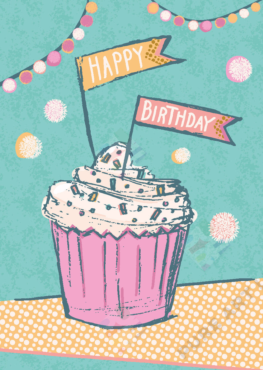 Birthday Muffin Design - Claire Wise is represented by Pure Art Licensing Agency - Christmas Greeting Card