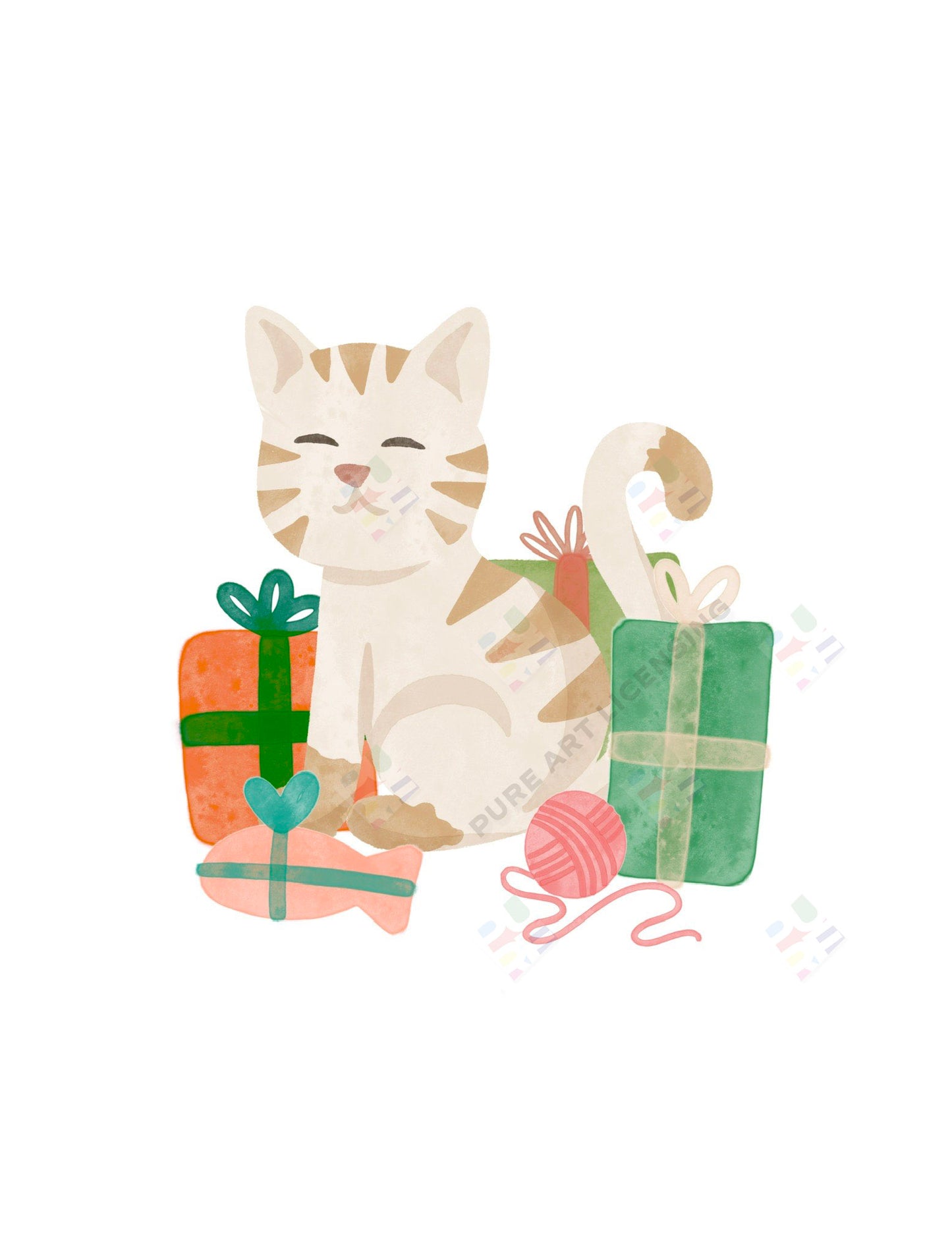 Christmassy Cat Design - Marie Lipocky is represented by Pure Art Licensing Agency - Christmas Greeting Card