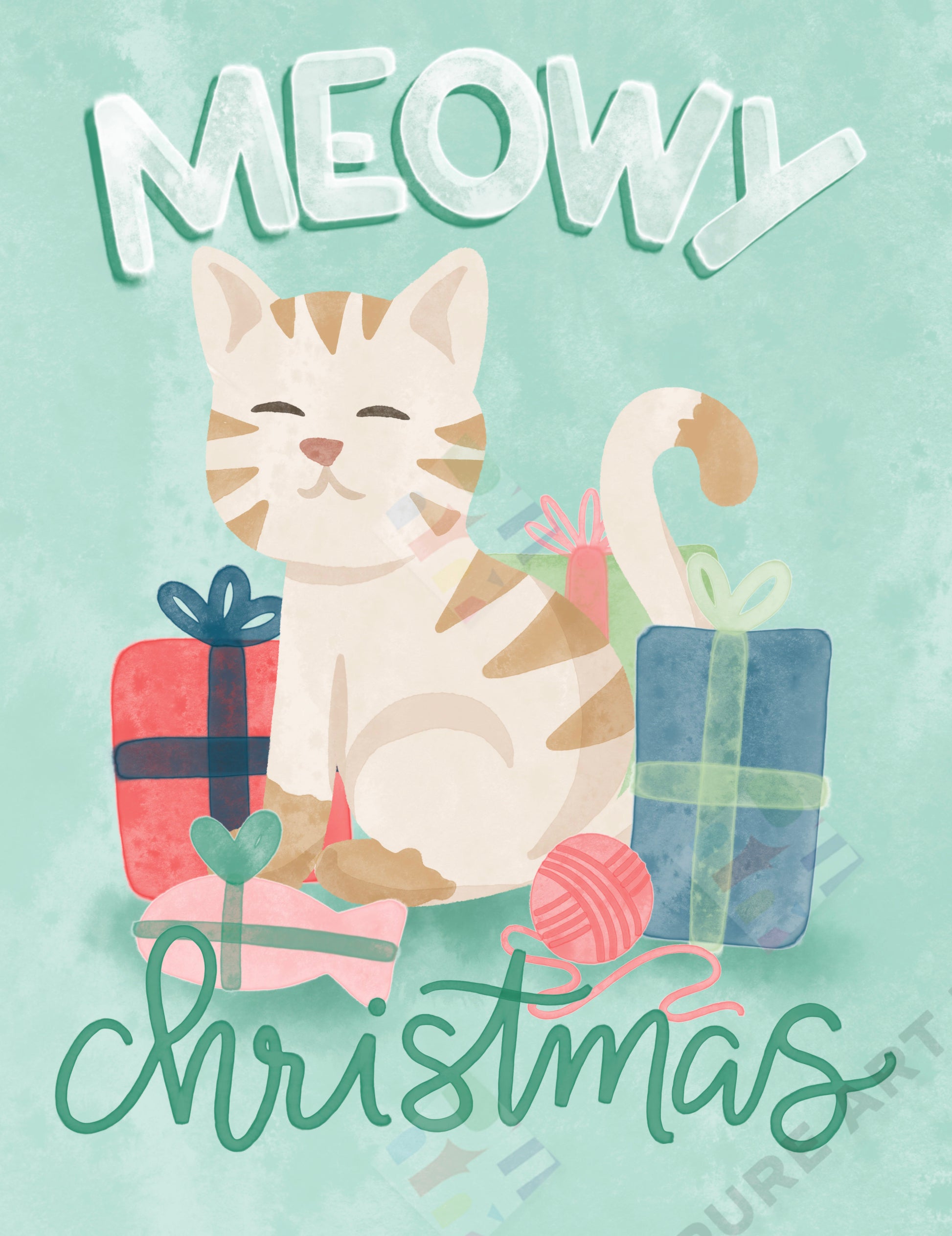 Christmassy Cat Design - Marie Lipocky is represented by Pure Art Licensing Agency - Christmas Greeting Card