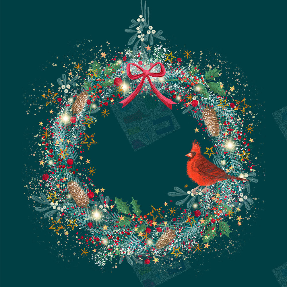 Christmas Wreath with Robins or Cardinals - Pure Art Licensing Agency - Art & Illustration agents UK