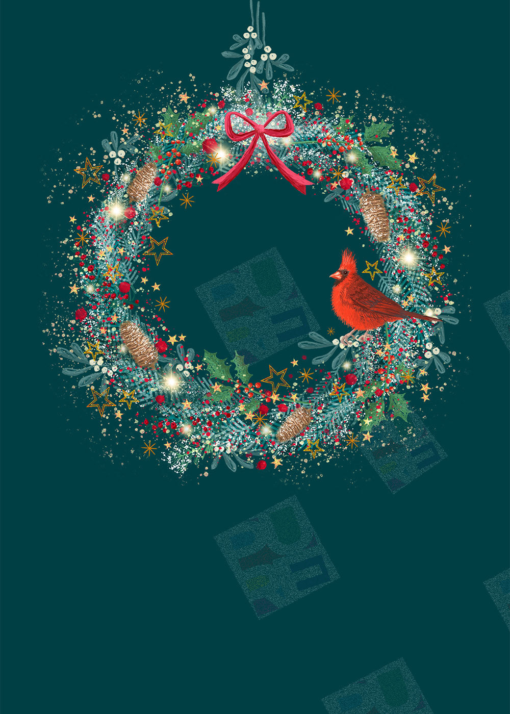 Christmas Wreath with Robins or Cardinals - Pure Art Licensing Agency - Art & Illustration agents UK