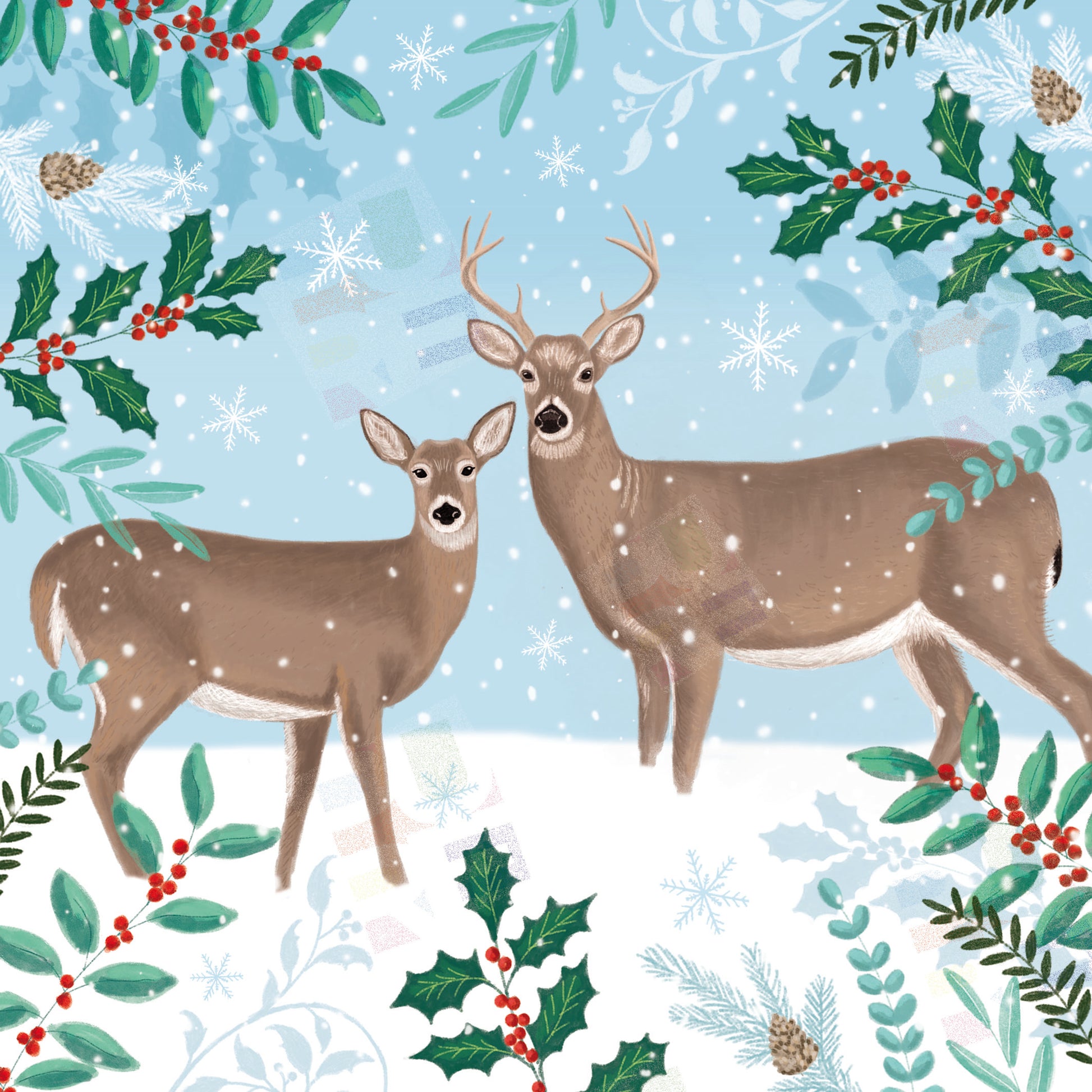 Christmas Deer Illustration for Greeting Cards - Caitlin Miller is represented by Pure Art Licensing Agency - Christmas Greeting Card Designer