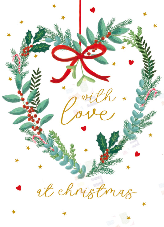 a Christmas Heart Wreath Illustration for Greeting Cards - Caitlin Miller is represented by Pure Art Licensing Agency - Christmas Greeting Card Designer