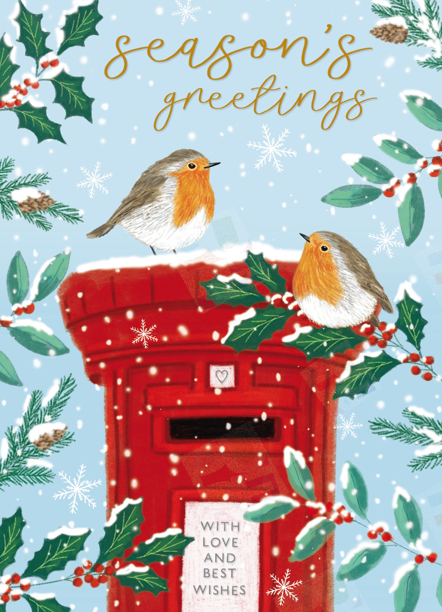 A Christmas Robins &amp; Postbox Illustration for Greeting Cards - Caitlin Miller is represented by Pure Art Licensing Agency - Christmas Greeting Card Designer