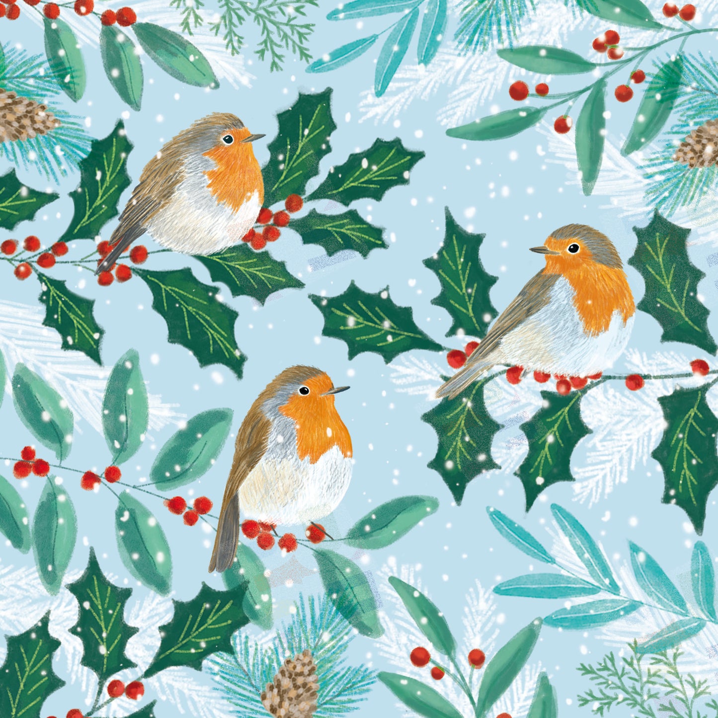 Christmas Robins Illustration for Greeting Cards - Caitlin Miller is represented by Pure Art Licensing Agency - Christmas Greeting Card Designer