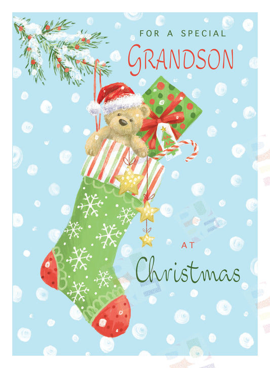 Grandchild Christmas Stocking Design - Christmas Illustration for Greeting Cards and Christmas Products - Ally Marie is represented by Pure Art Licensing Agency - Christmas Greeting Card Designer