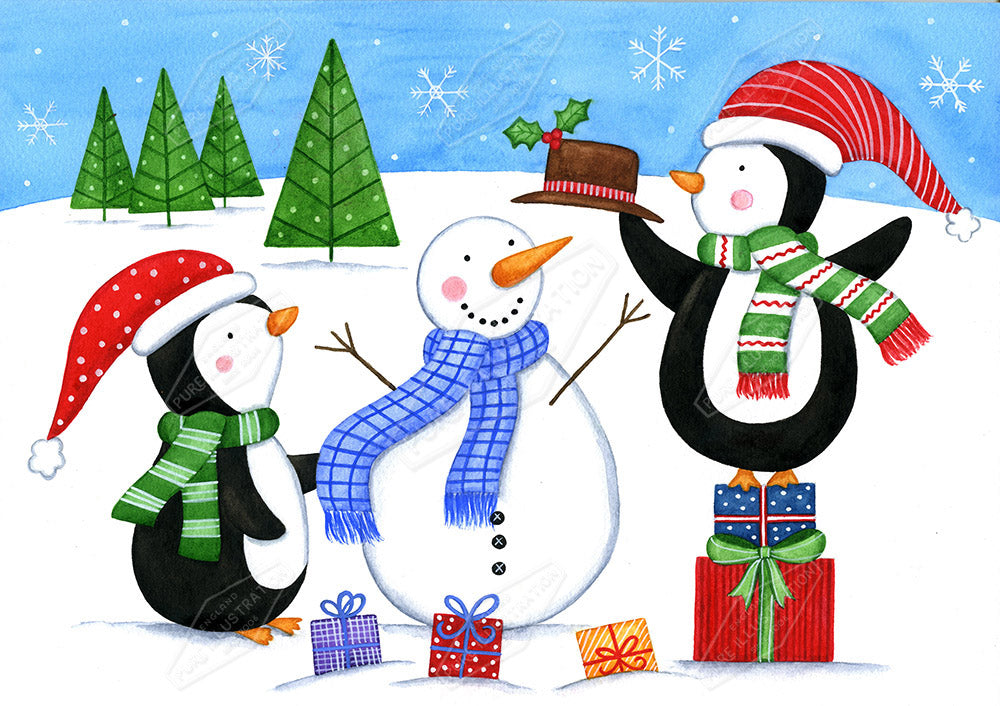 00025226AAI - Penguins Decorating Snowman by Anna Aitken - Pure Art Licensing Studio