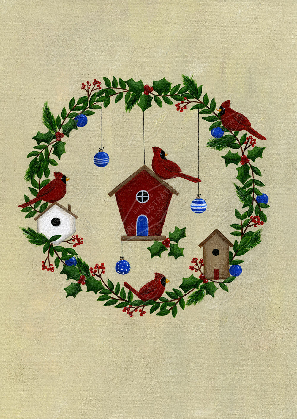 00027026AAI - Folk Wreath with Birdhouse by Anna Aitken - Pure Art Licensing Agency