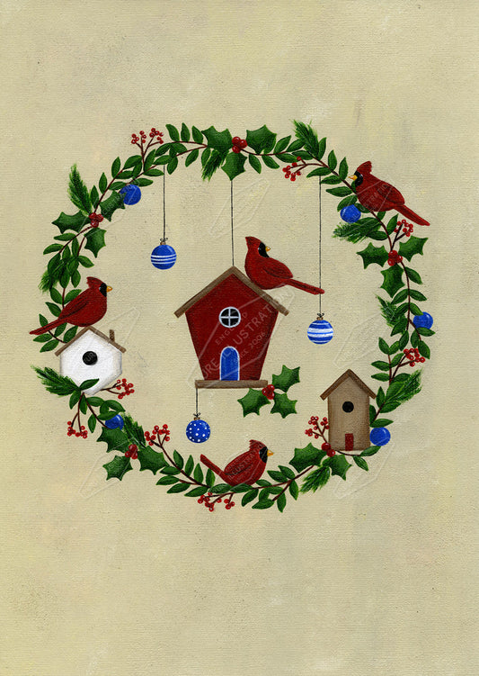 00027026AAI - Folk Wreath with Birdhouse by Anna Aitken - Pure Art Licensing Agency