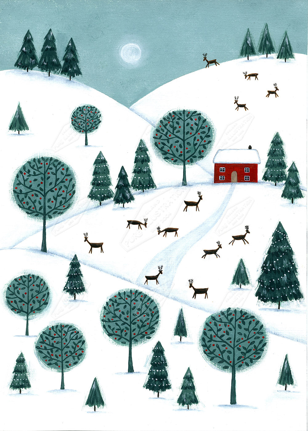 00028472AAI - Folk Christmas Country Scene by Anna Aitken - Pure Art Licensing Agency & Surface Design Studio