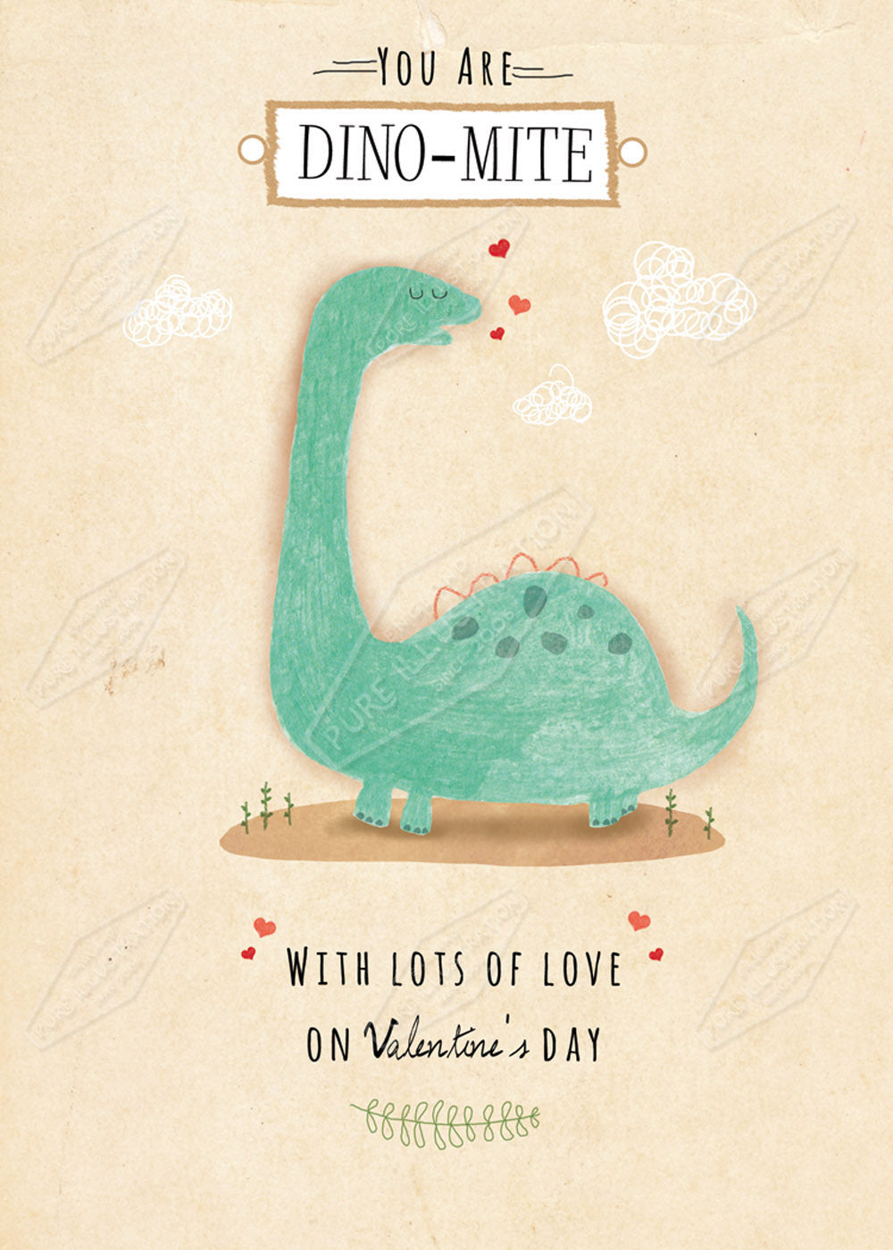 Cute Valentines Greeting Card Design with Dinosaur Joke by Cory Reid for Pure Art Licensing Agency International