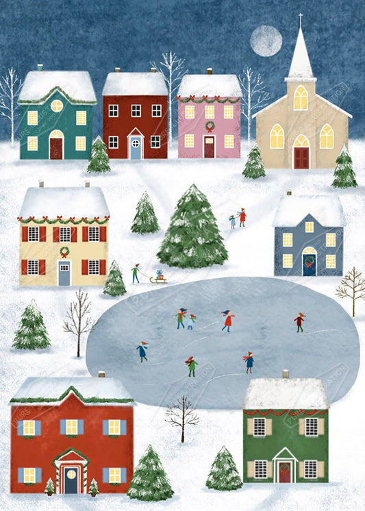 00034401AAI - Pure Art Licensing Agents - Winter Village Scene Greeting Card Design - Food Packaging Design