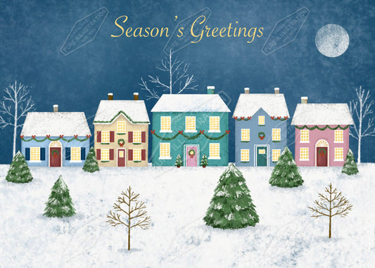 00034402AAI - Pure Art Licensing Agents - Winter Village Scene Greeting Card Design - Food Packaging Design