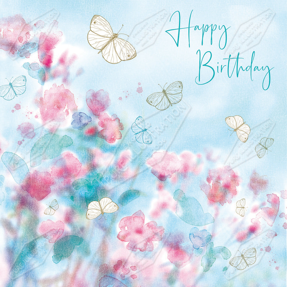 00034856CMI - Happy Birthday Butterflies & Flowers Greeting Card Design - Pure Art Licensing Agency