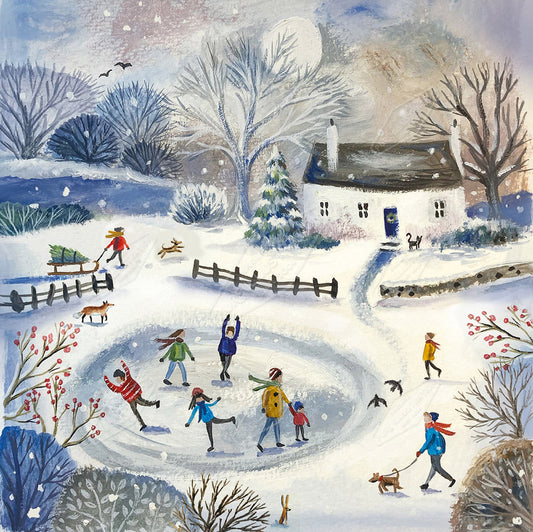 Snowy Village Skating Scene by Deva Evans for Pure Art Licensing Agency & Surface Design Studio