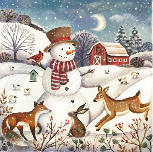 Country Snowman & Wildlife Scene by Deva Evans for Pure Art Licensing Agency