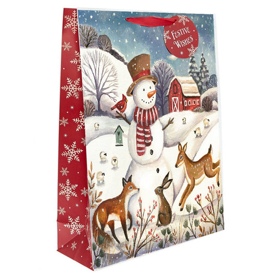 Country Snowman & Wildlife Scene by Deva Evans for Pure Art Licensing Agency Gift Bag Mock Up